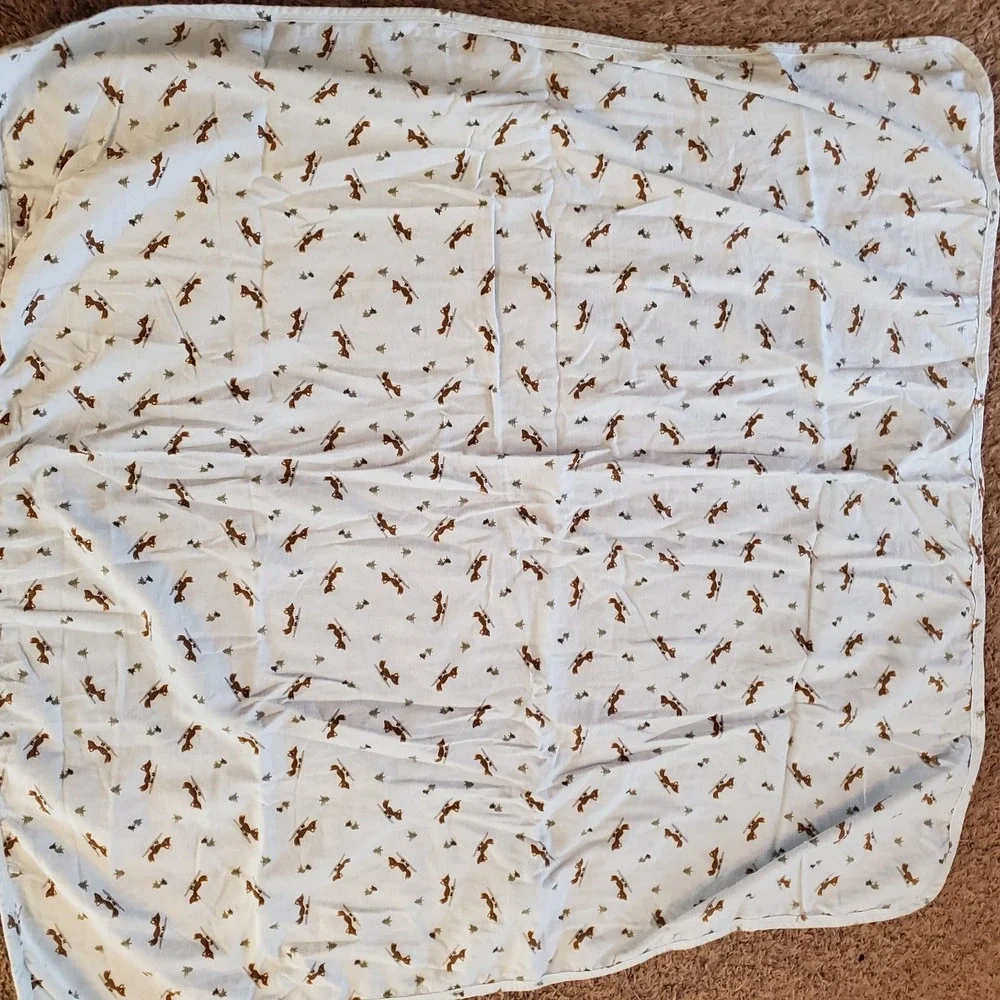 Old Navy 2007 Blue Cotton Flannel Fox Baby Blanket‎ Tree Swaddle 42x42